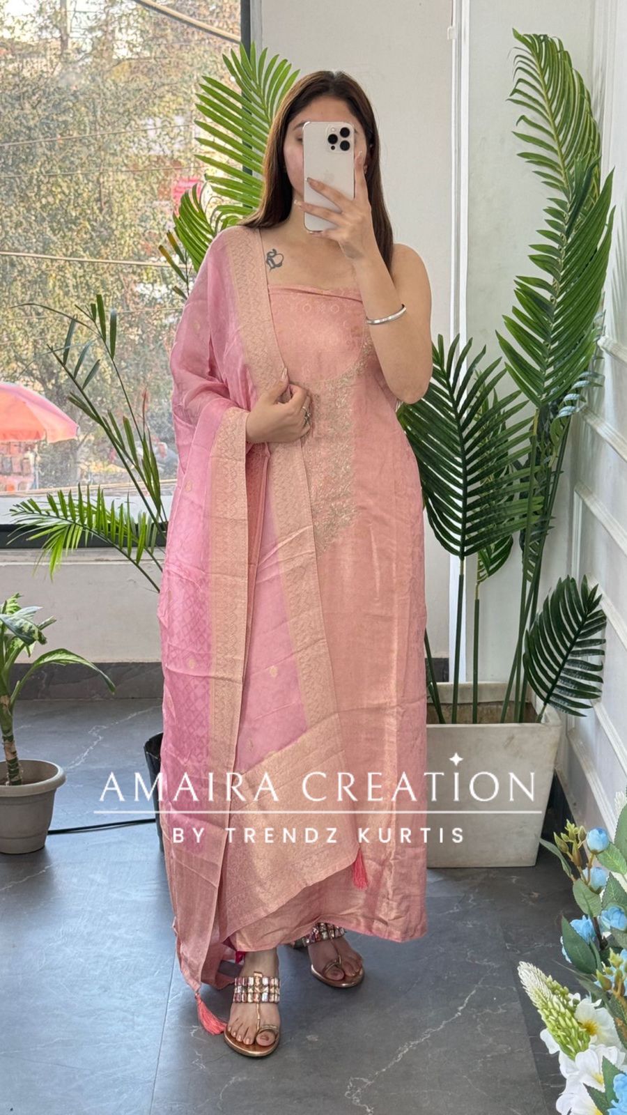 Premium Banarasi Fabric Peach Color Unstitched Suit With Banarasi Dupatta
