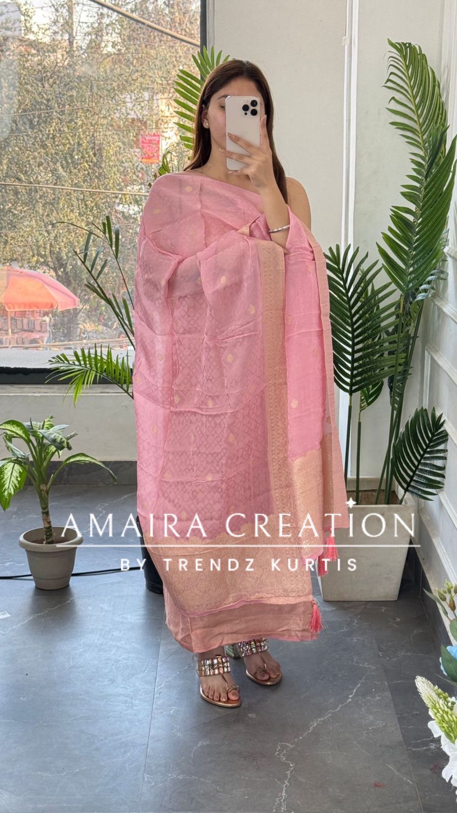 Premium Banarasi Fabric Peach Color Unstitched Suit With Banarasi Dupatta