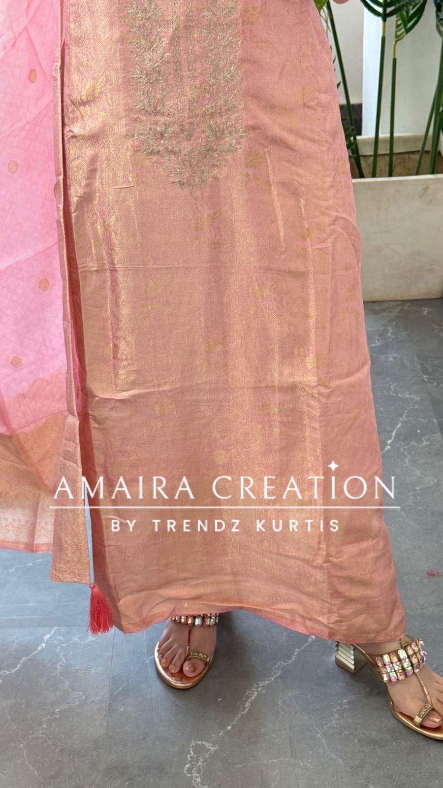 Premium Banarasi Fabric Peach Color Unstitched Suit With Banarasi Dupatta