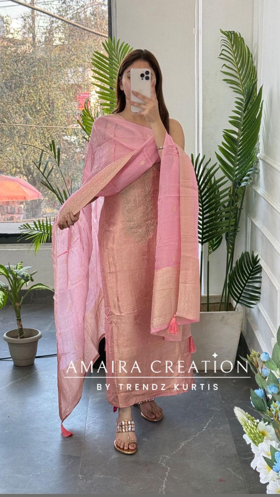 Premium Banarasi Fabric Peach Color Unstitched Suit With Banarasi Dupatta