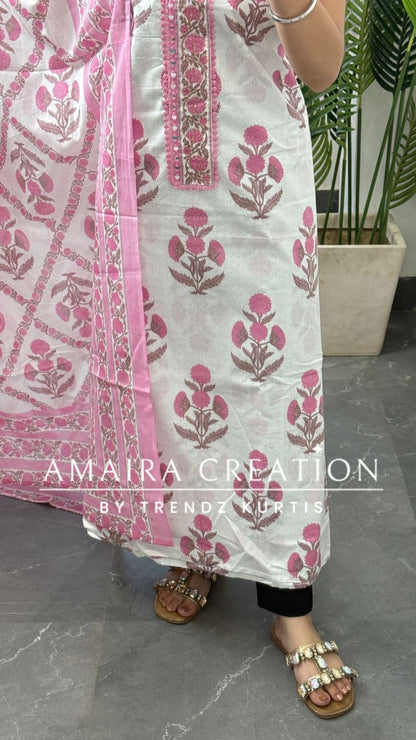 Floral Cotton Pink Color Printed Unstitched Suit