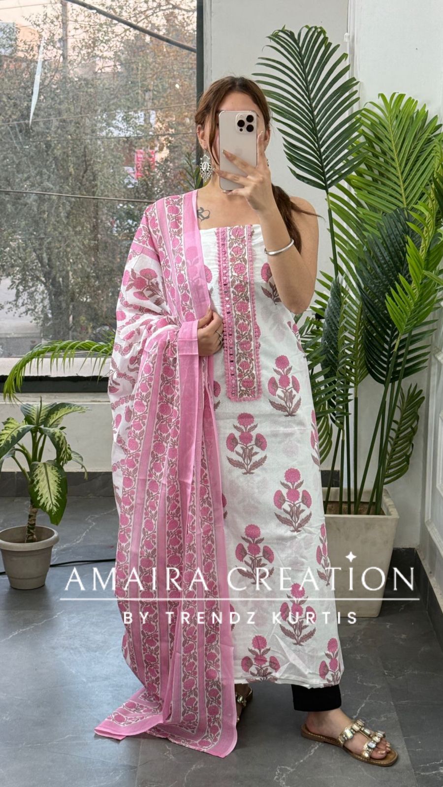 Floral Cotton Pink Color Printed Unstitched Suit