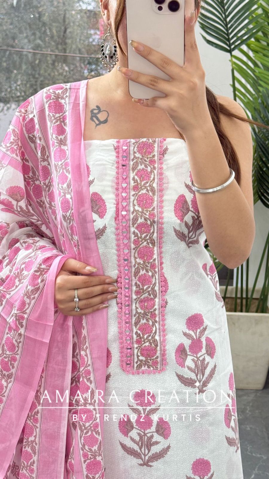 Floral Cotton Pink Color Printed Unstitched Suit