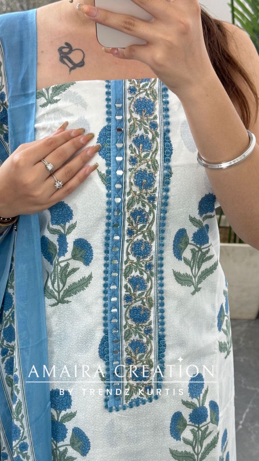 Floral Cotton Sky Blue Color Printed Unstitched Suit