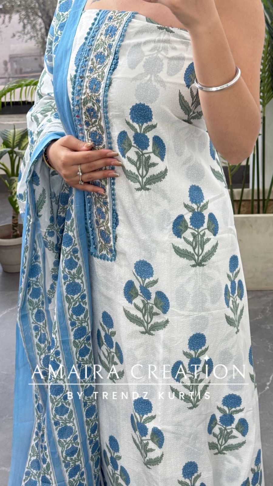 Floral Cotton Sky Blue Color Printed Unstitched Suit