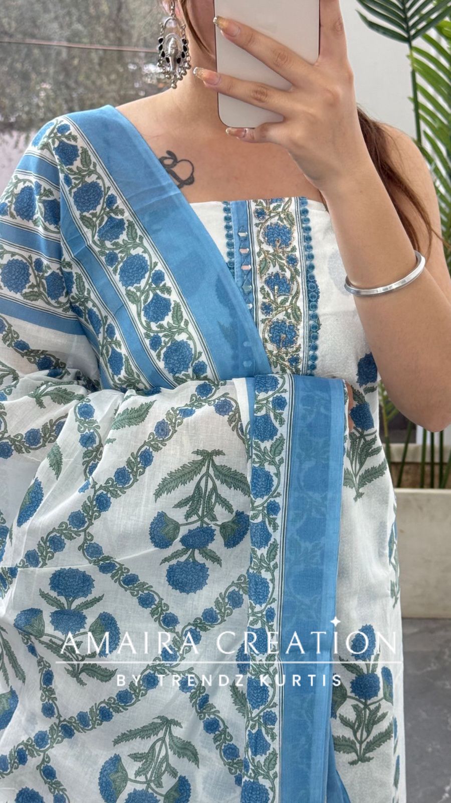 Floral Cotton Sky Blue Color Printed Unstitched Suit