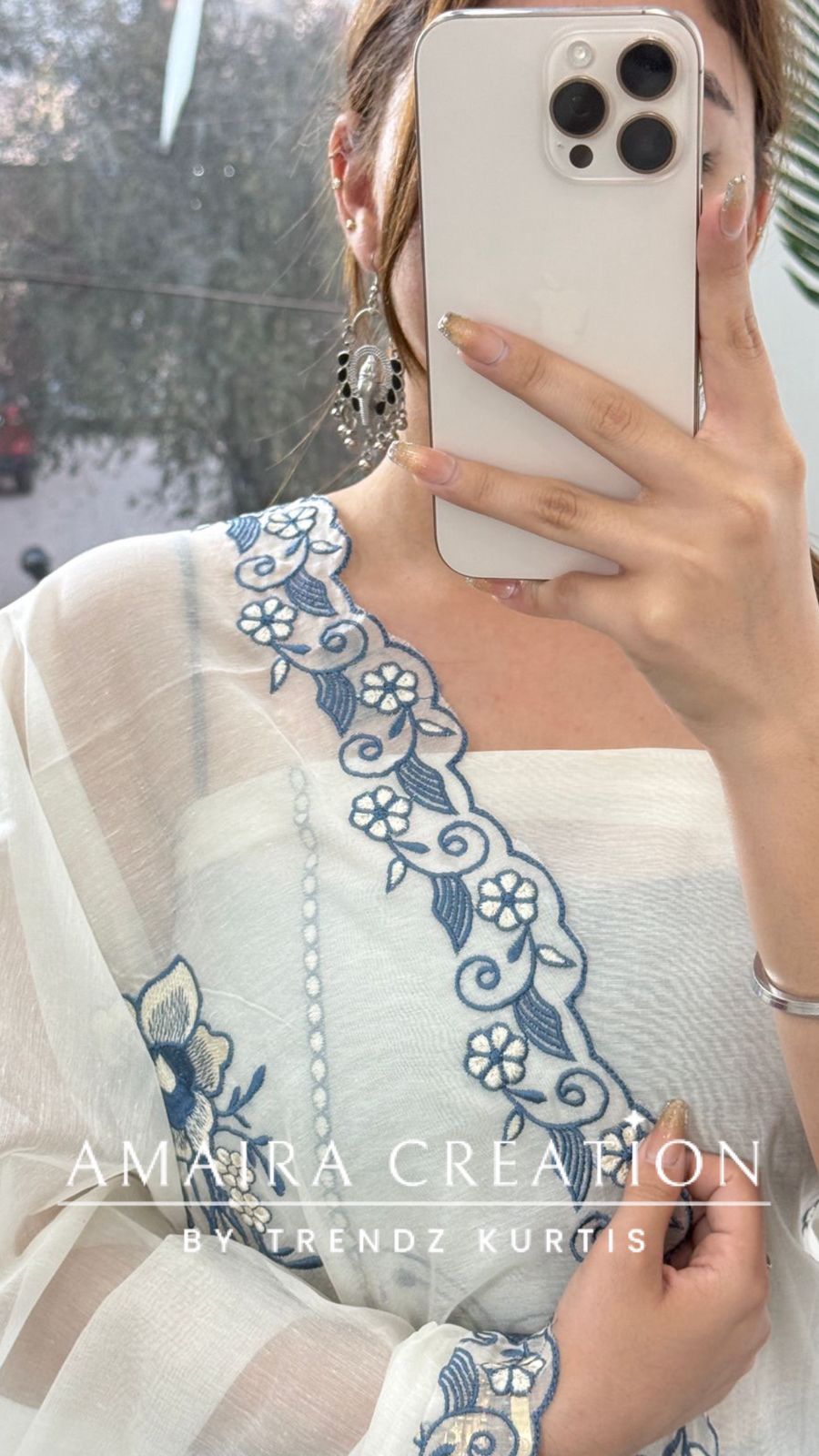 Premium Mul Chanderi White Color Blue Thread Embroidered Unstitched Suit