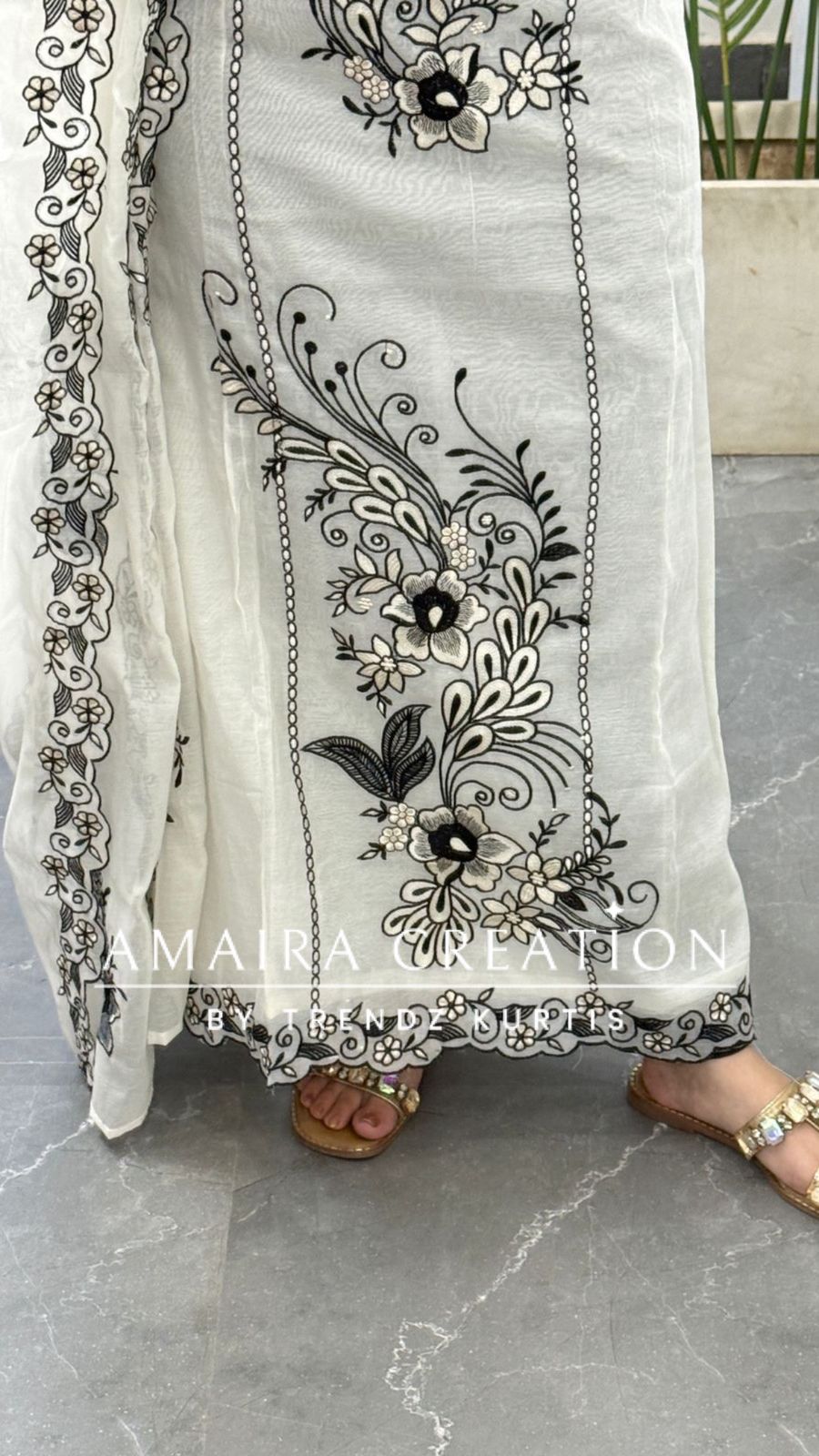 Premium Mul Chanderi White Color Black Thread Embroidered Unstitched Suit