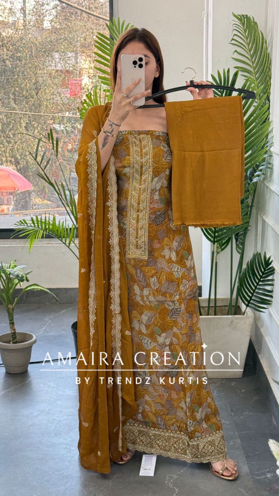 Premium Crepe Fabric Mustard Colour Unstitch Suit With Chiffon Dupatta