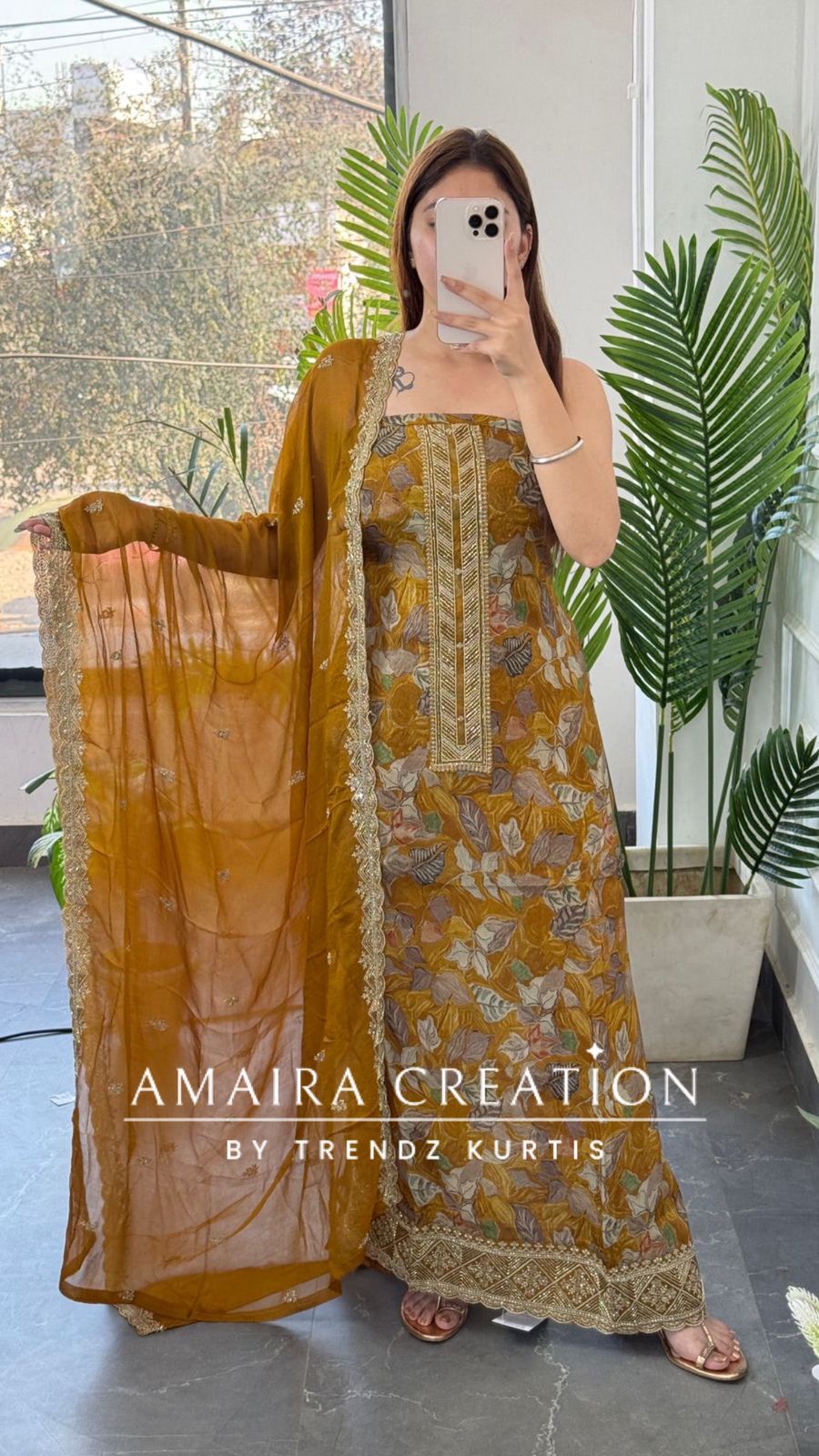 Premium Crepe Fabric Mustard Colour Unstitch Suit With Chiffon Dupatta