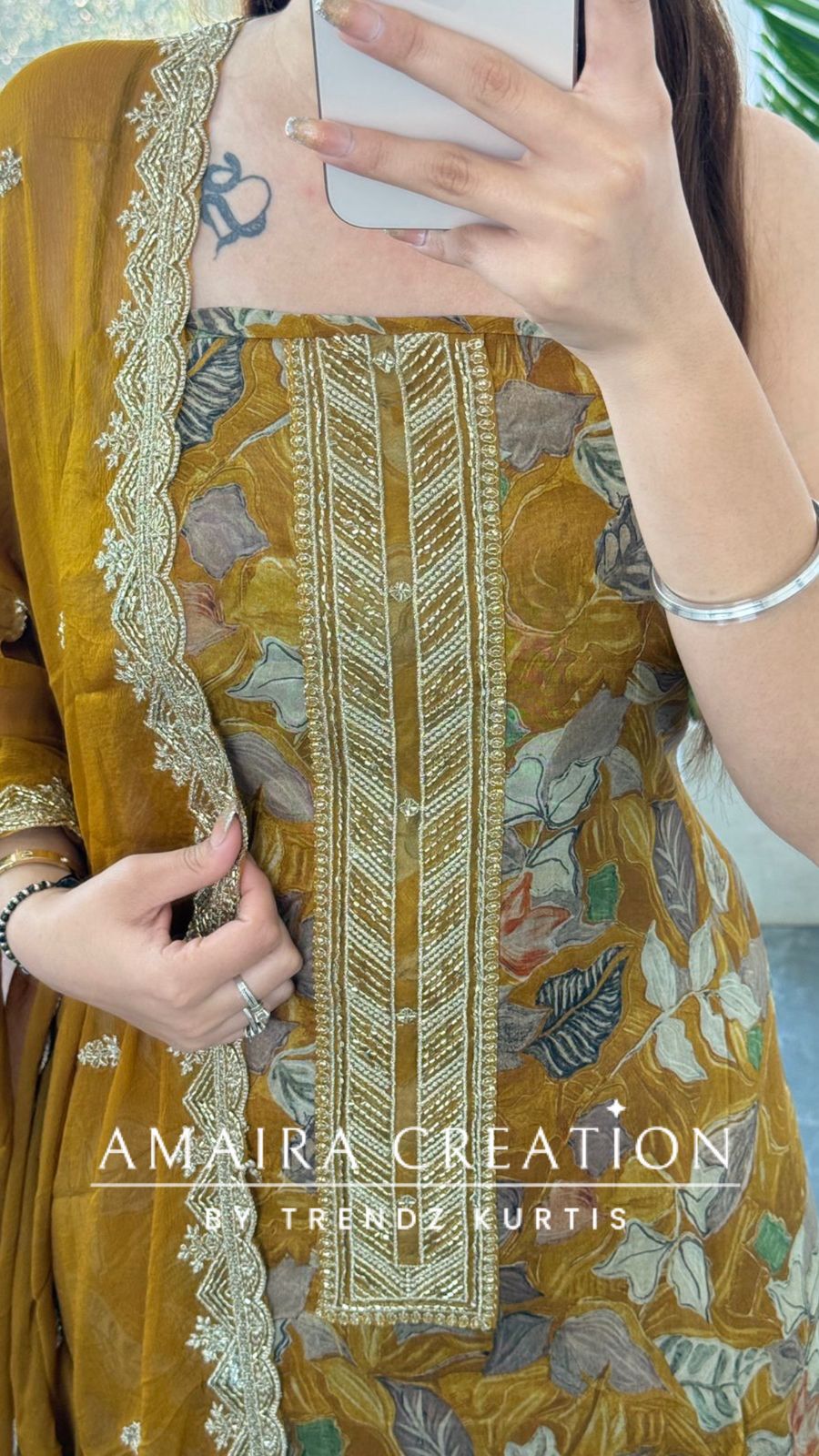 Premium Crepe Fabric Mustard Colour Unstitch Suit With Chiffon Dupatta