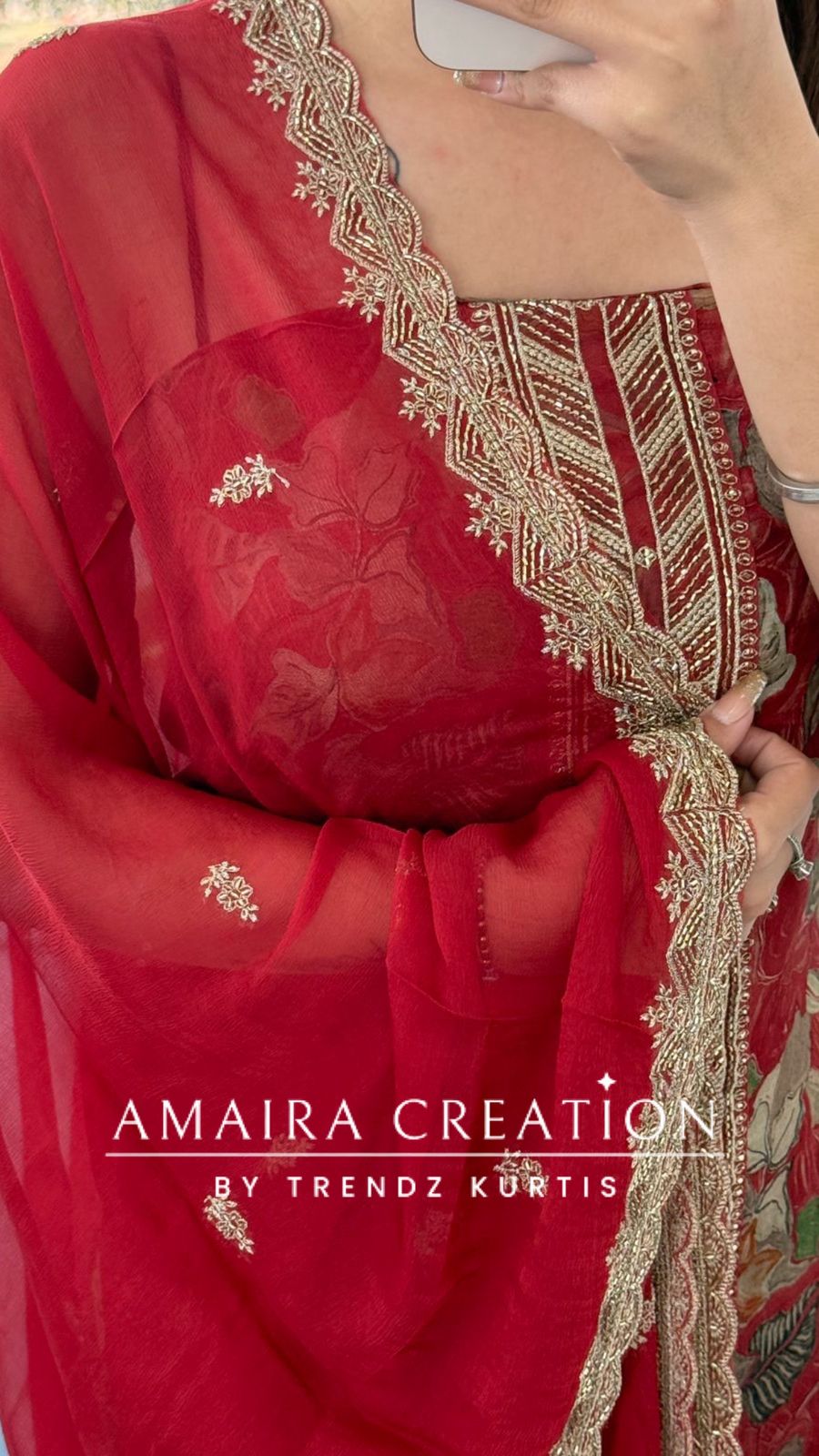 Premium Crepe Fabric RustColour Unstitch Suit With Chiffon Dupatta