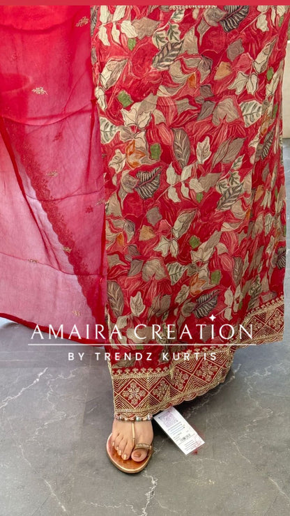 Premium Crepe Fabric RustColour Unstitch Suit With Chiffon Dupatta