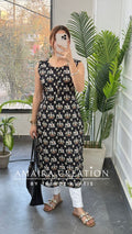 Premium Cotton Black Colour Ikkat print Kurti(17 inches sleeve available)