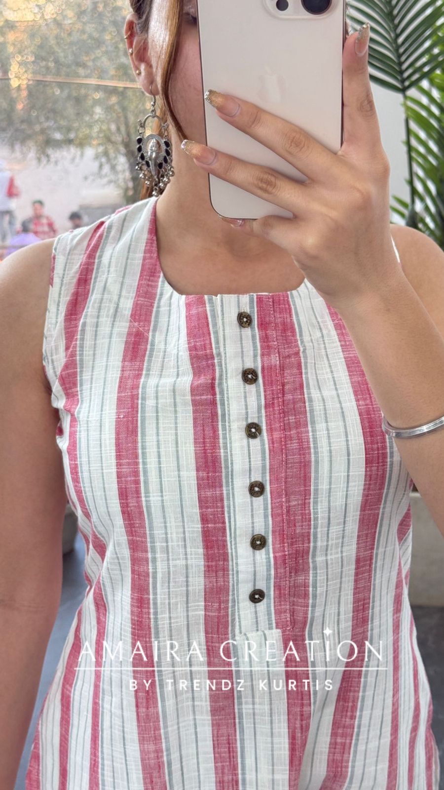 Premium Cotton Stripe Pattern Pink White Kurti (17 inches available)