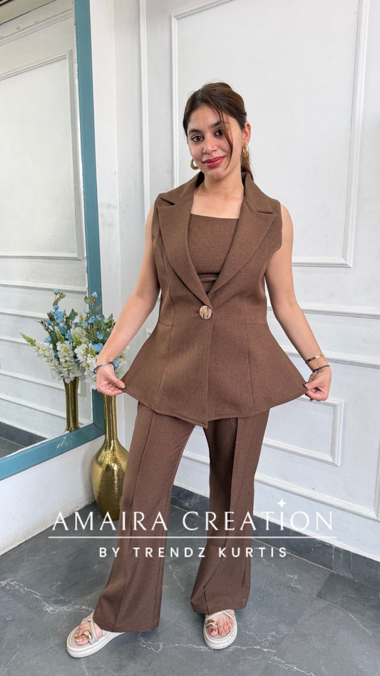 Premium Imported Fabric Chocolte Brown Color 3 pc cord set