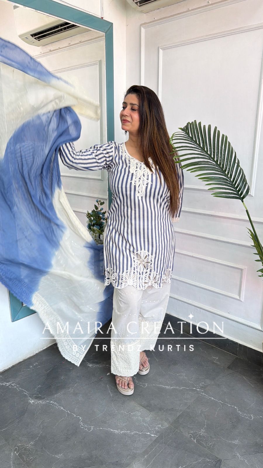 Premium Cotton Sky Blue Color Chicken Cotton Farsi Salwar Set With Tie Dye Dupatta