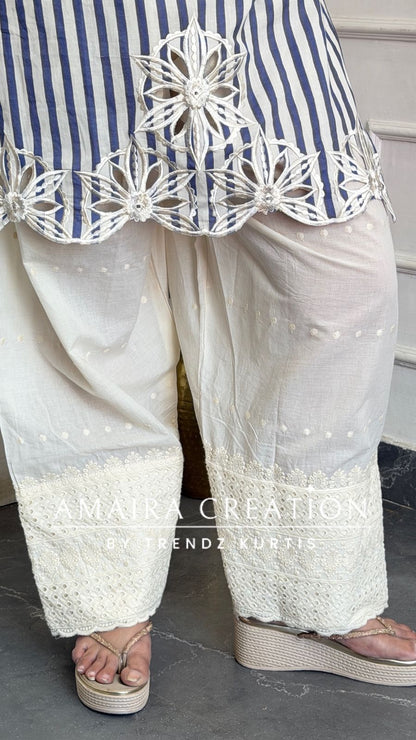 Premium Cotton Sky Blue Color Chicken Cotton Farsi Salwar Set With Tie Dye Dupatta