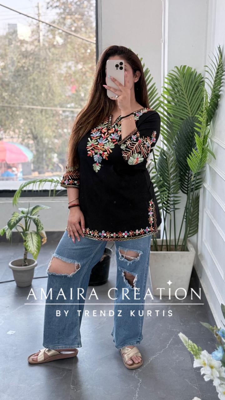 Black Cotton Lycra Short Kurti