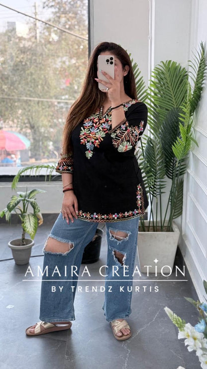 Black Cotton Lycra Short Kurti