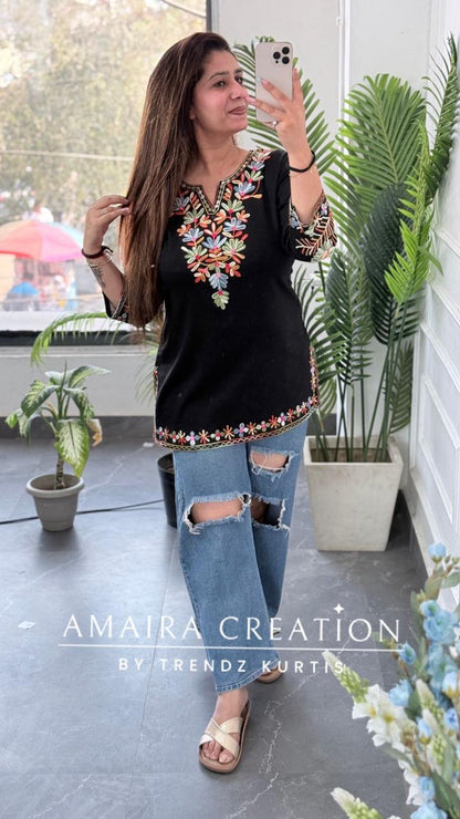 Black Cotton Lycra Short Kurti