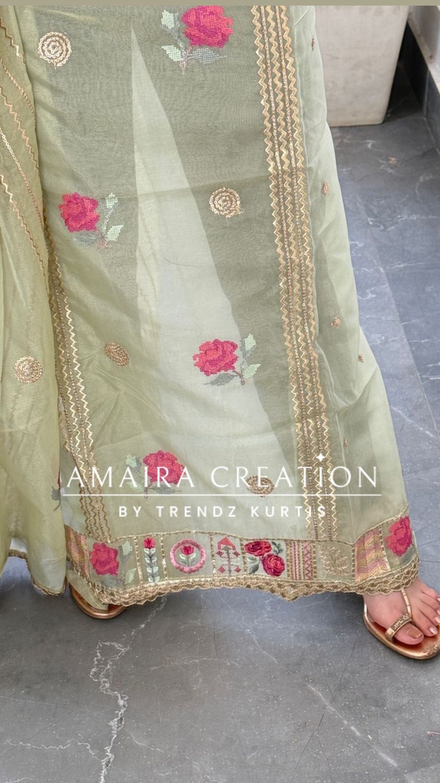 Premium Organza Fabric Pista green Colour Beautiful Thread Embroidered Zari Work Unstitched Suit