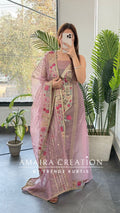 Premium Organza Fabric onion  Colour Beautiful Thread Embroidered Zari Work Unstitched Suit