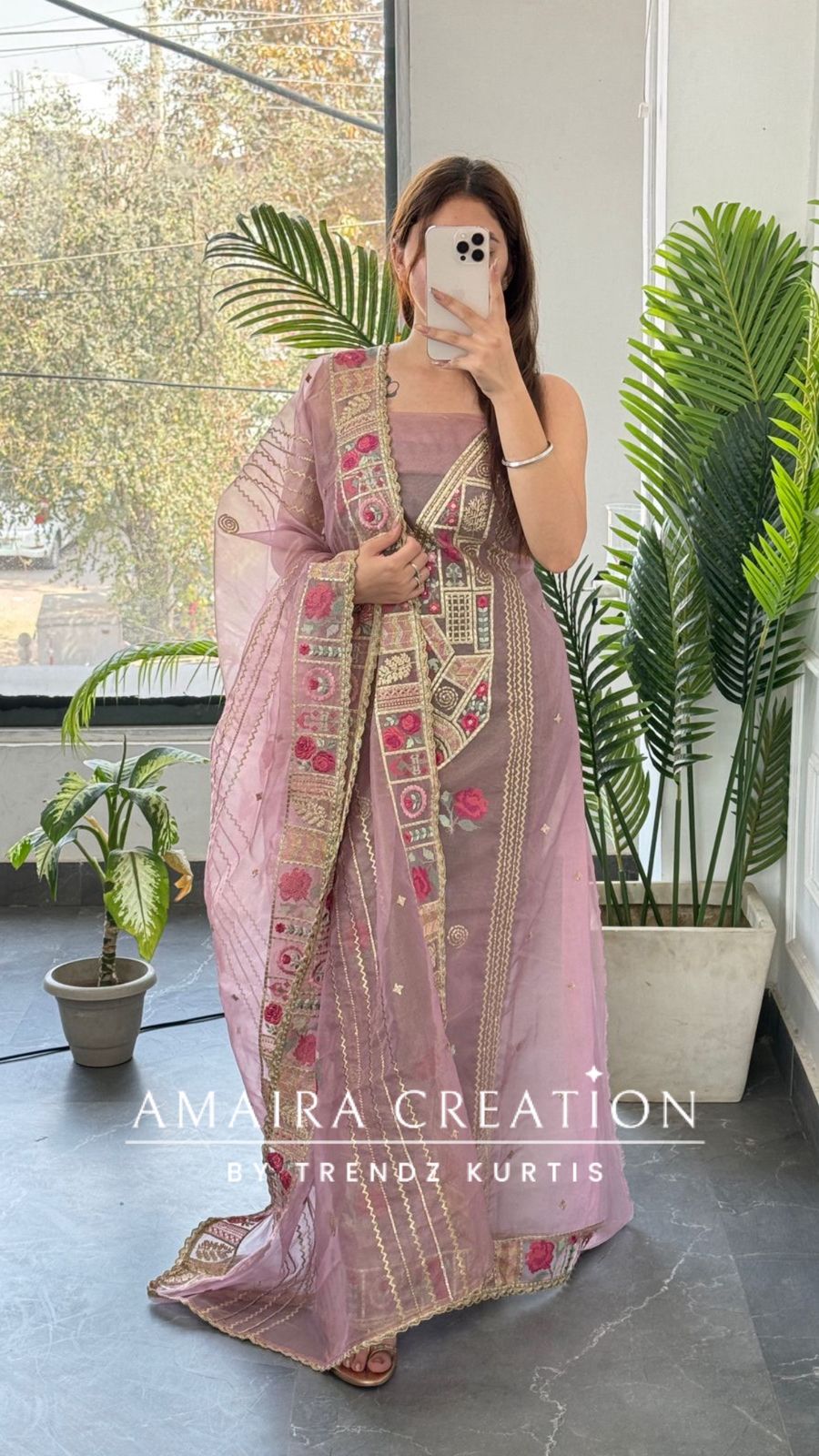 Premium Organza Fabric onion  Colour Beautiful Thread Embroidered Zari Work Unstitched Suit