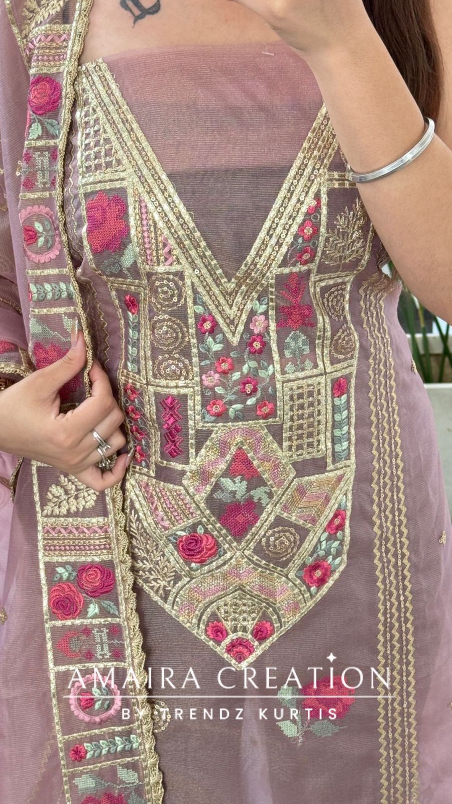 Premium Organza Fabric onion  Colour Beautiful Thread Embroidered Zari Work Unstitched Suit