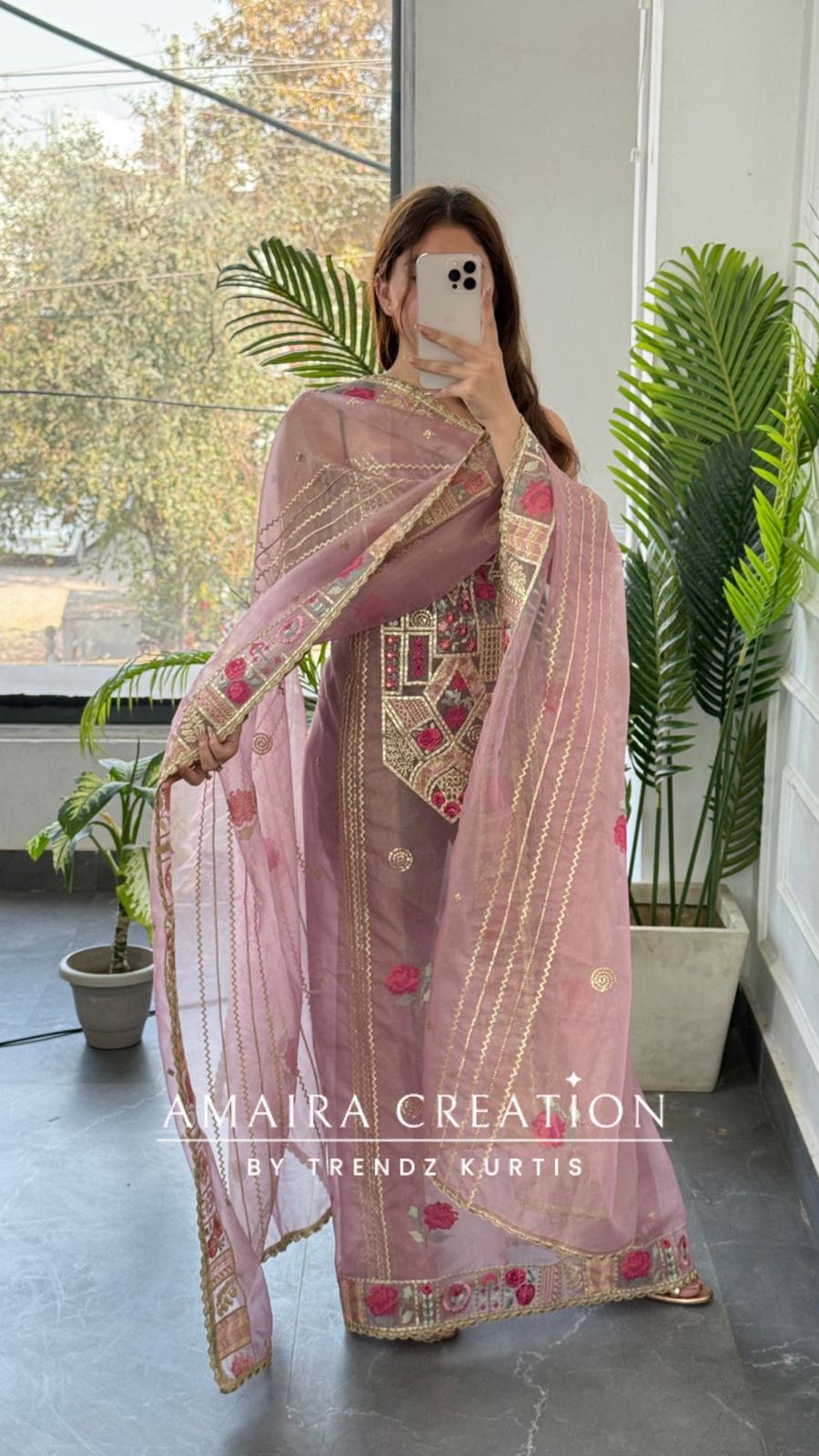 Premium Organza Fabric onion  Colour Beautiful Thread Embroidered Zari Work Unstitched Suit