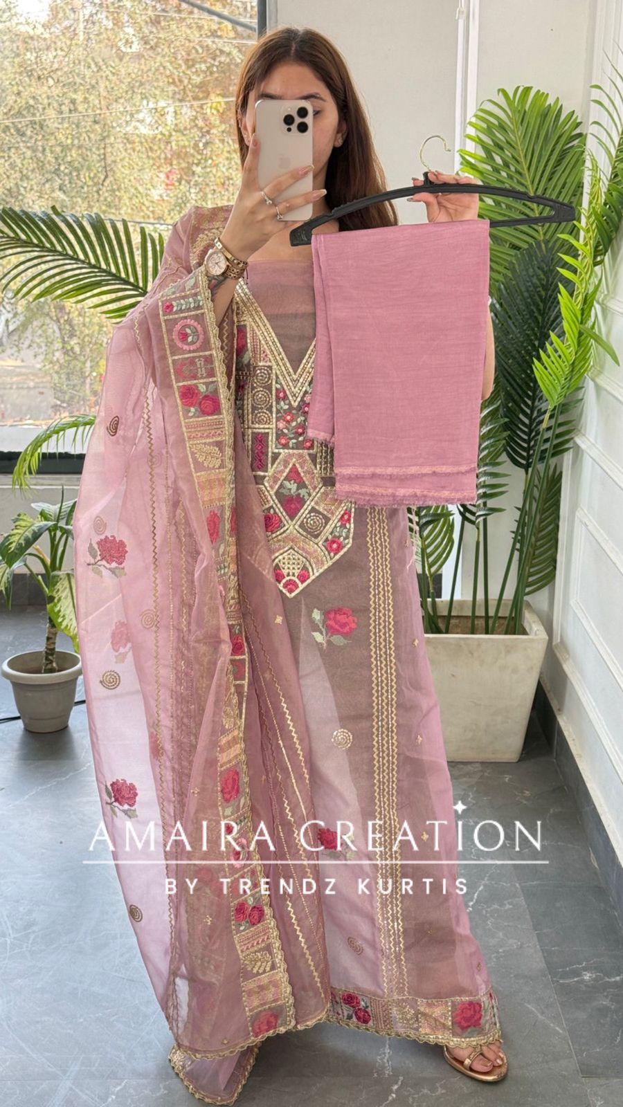 Premium Organza Fabric onion  Colour Beautiful Thread Embroidered Zari Work Unstitched Suit
