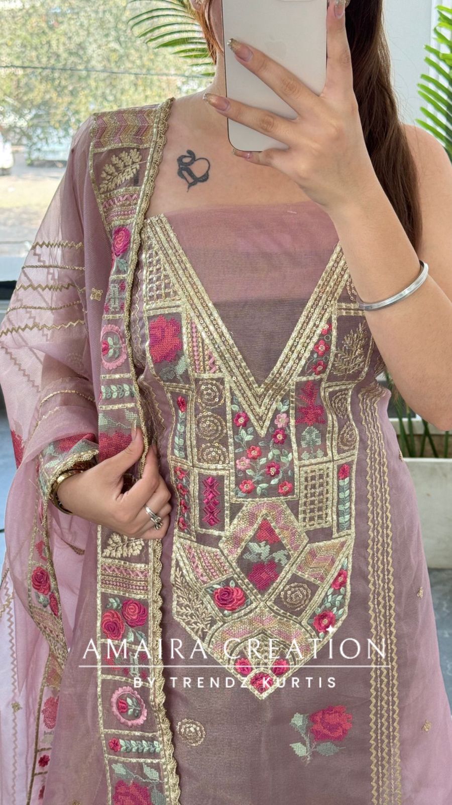 Premium Organza Fabric onion  Colour Beautiful Thread Embroidered Zari Work Unstitched Suit