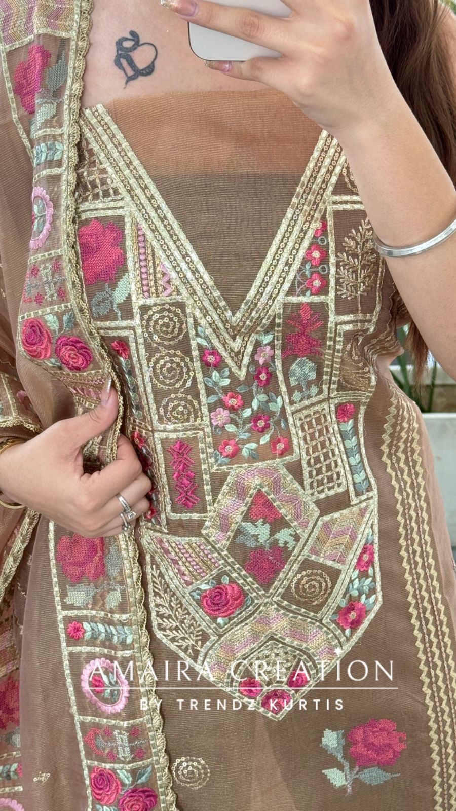 Premium Organza Fabric peach Colour Beautiful Thread Embroidered Zari Work Unstitched Suit