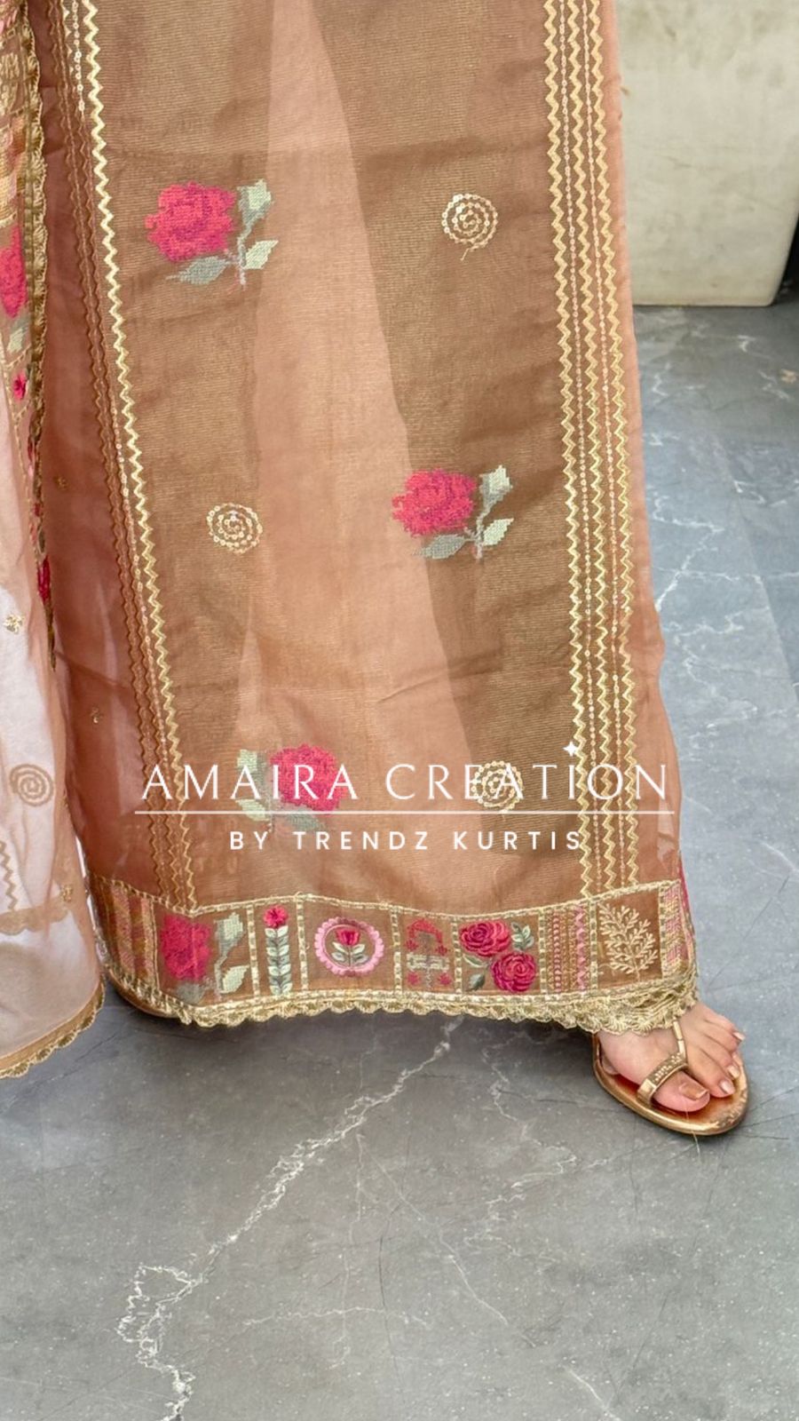Premium Organza Fabric peach Colour Beautiful Thread Embroidered Zari Work Unstitched Suit