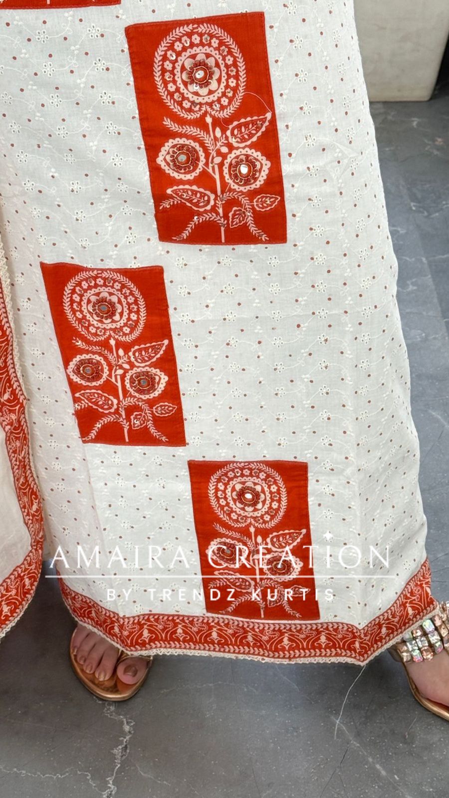 Premium Chicken Cotton Cream Rust Colour Unstitched Suit