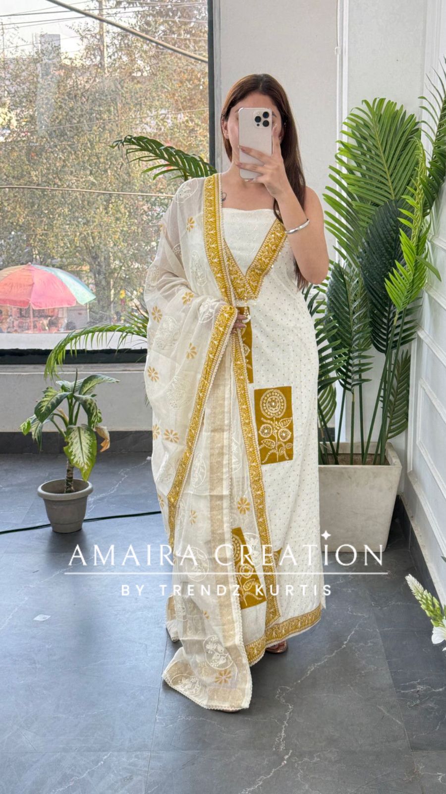 Premium Chicken Cotton Cream Mustard Colour Unstitched Suit