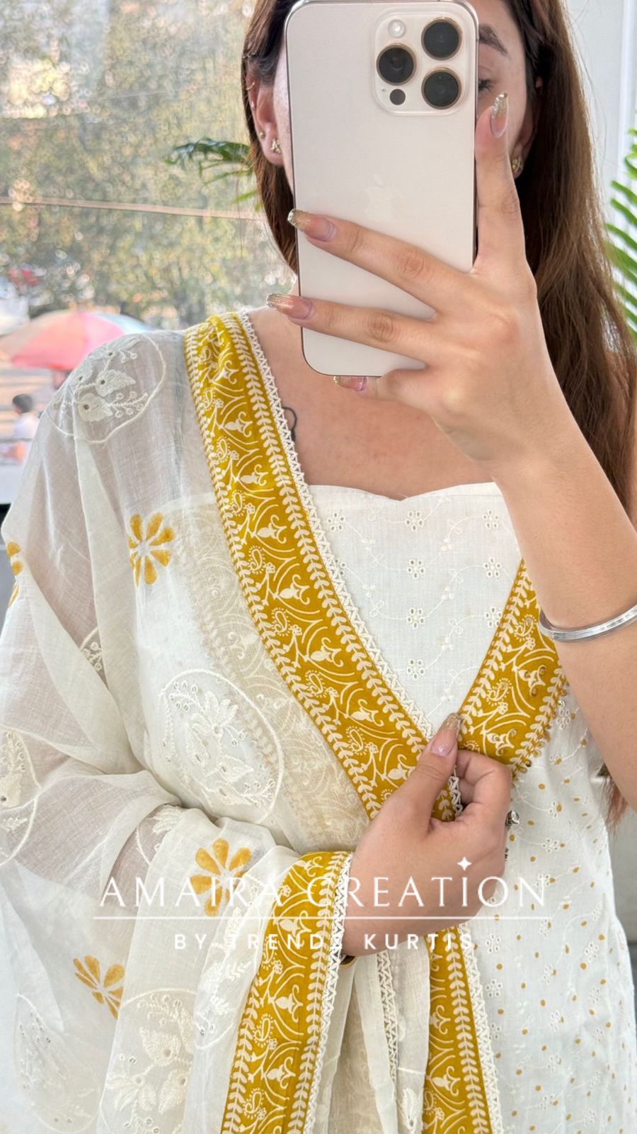 Premium Chicken Cotton Cream Mustard Colour Unstitched Suit