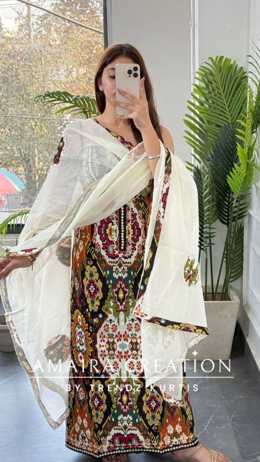 Premium Cotton Ikkat Print Black Colour Unstitched Suit