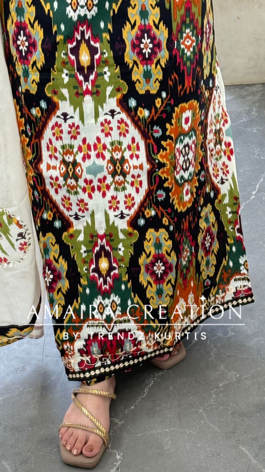 Premium Cotton Ikkat Print Black Colour Unstitched Suit