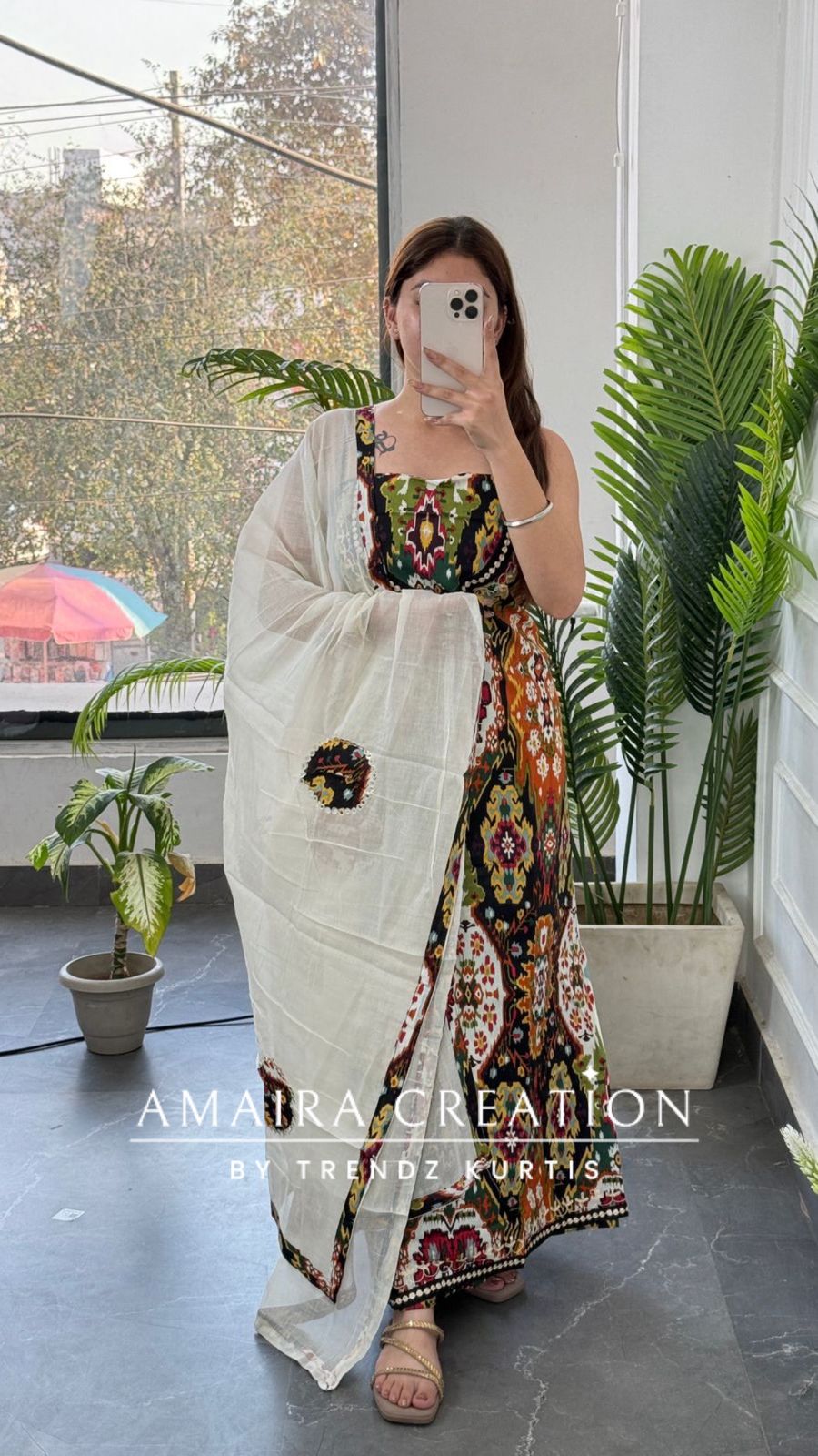 Premium Cotton Ikkat Print Black Colour Unstitched Suit