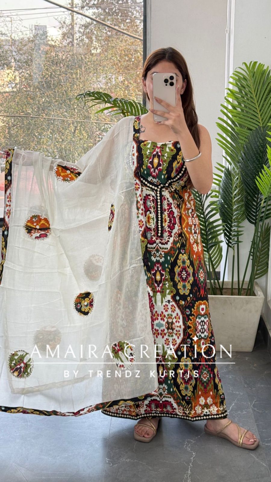 Premium Cotton Ikkat Print Black Colour Unstitched Suit