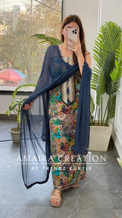 Premium Cotton Kalamkari Inspired Print Unstitched Suits