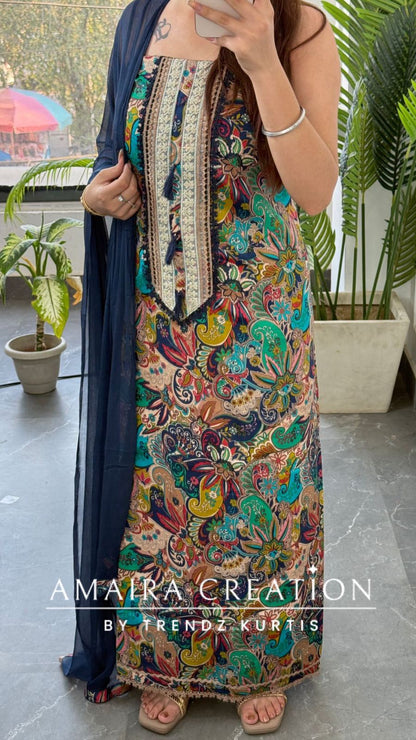 Premium Cotton Kalamkari Inspired Print Unstitched Suits