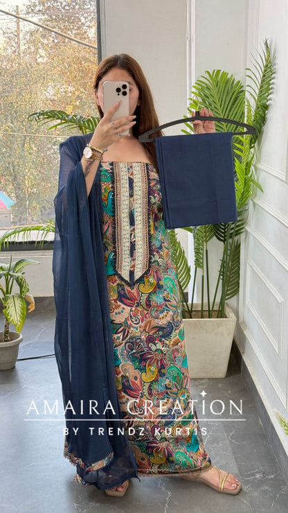 Premium Cotton Kalamkari Inspired Print Unstitched Suits