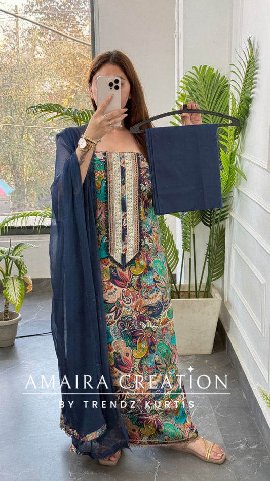 Premium Cotton Kalamkari Inspired Print Unstitched Suits