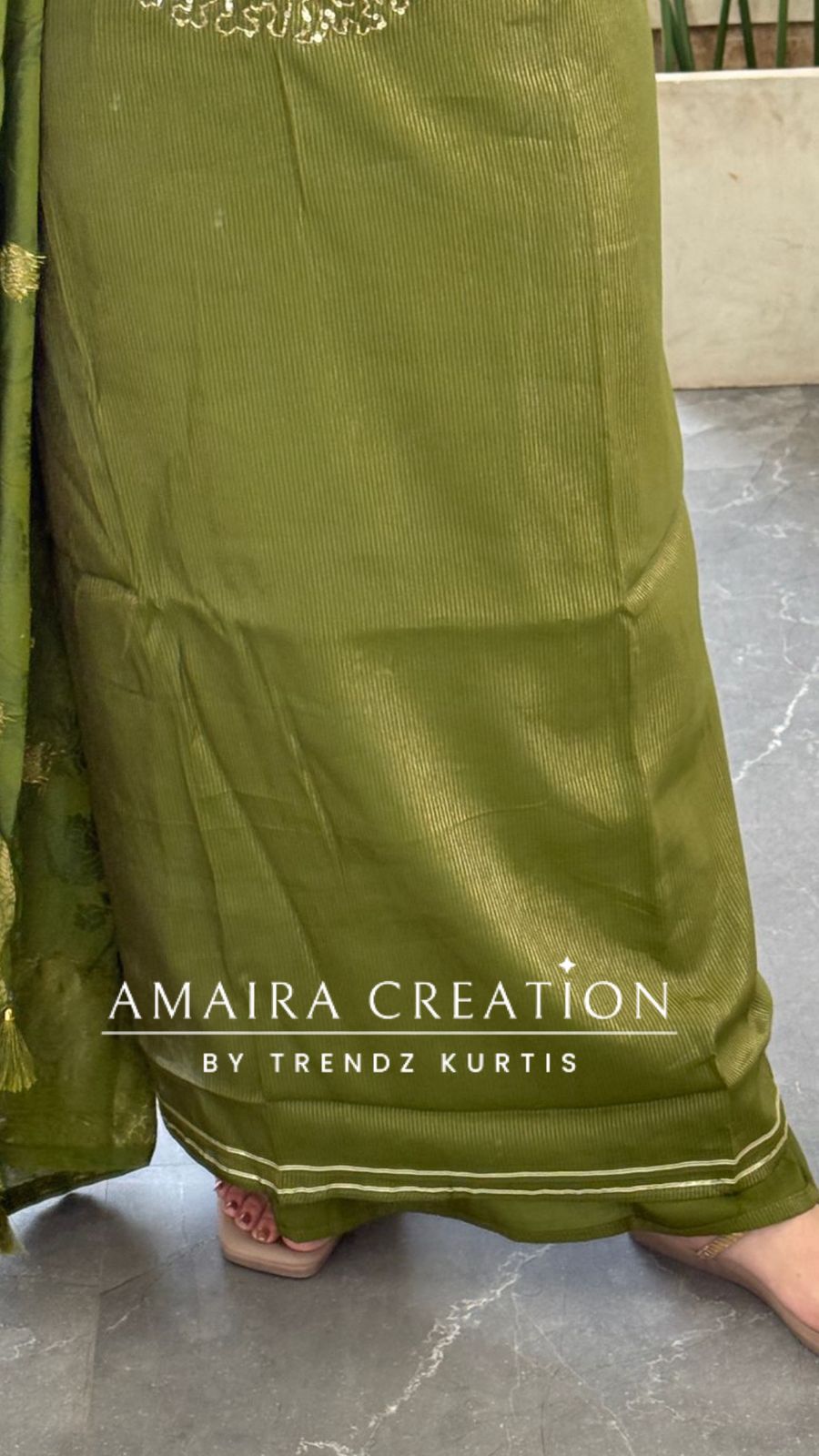 Premium Muslin Shimmer Green Designer Neckline Unstitched Suit With Banarasi Dupatta