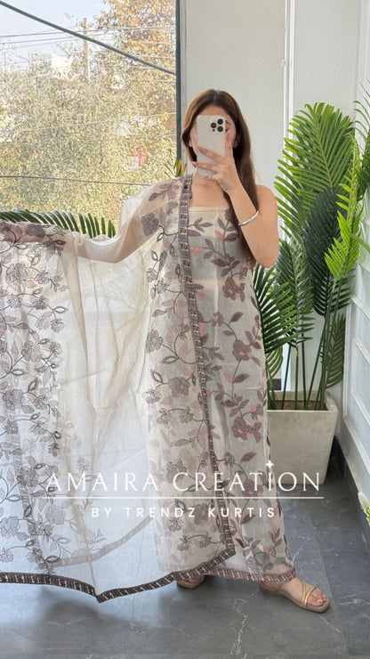 Premium Wine Shimmer Tissue Embroidered Unstitched Suit With Beautiful Dupatta