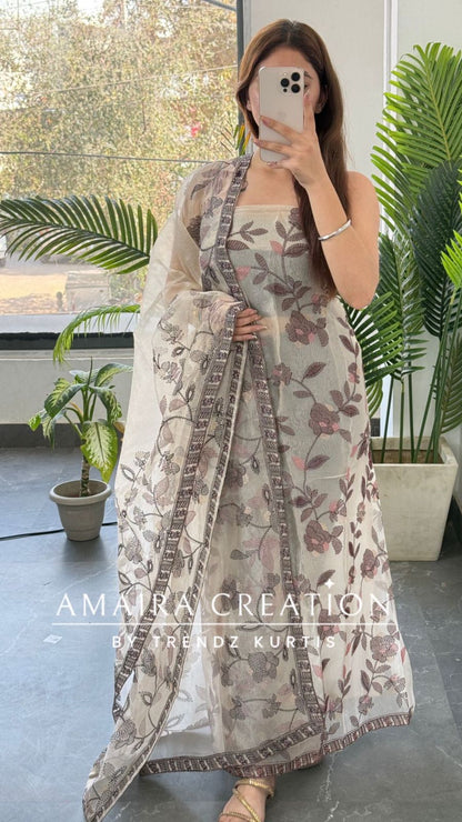 Premium Wine Shimmer Tissue Embroidered Unstitched Suit With Beautiful Dupatta