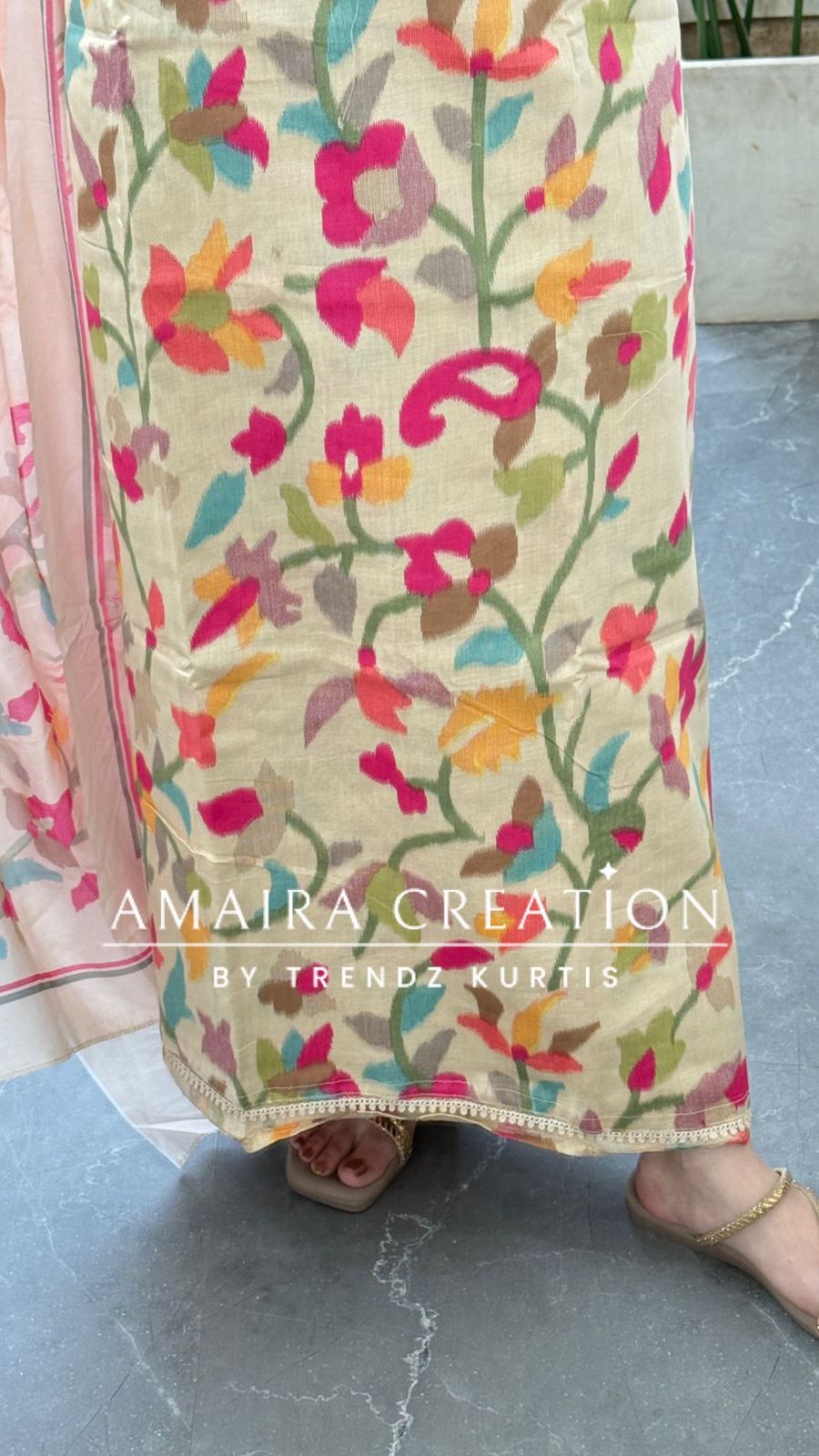 Premium Glaze Cotton Beige Colour Multi Print Unstitched Suits
