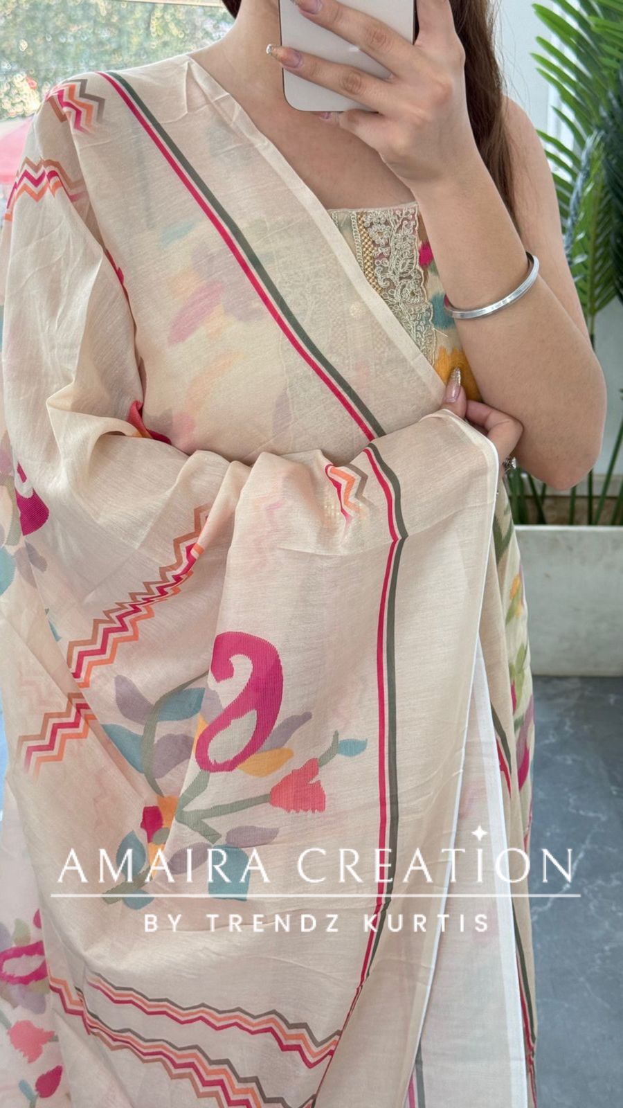 Premium Glaze Cotton Beige Colour Multi Print Unstitched Suits